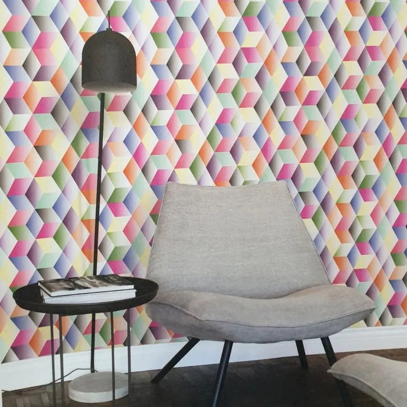 Carta da parati Effetto Cubi multicolore, 46.5 cm x 8.37 m
