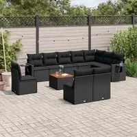 Set Divani da Giardino 11 pz con Cuscini in Polyrattan Nero 3224613