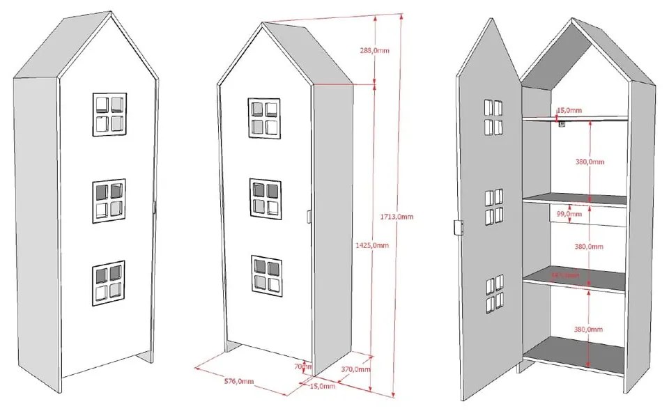 Armadio a giorno bianco per bambini 173x171,5 cm CASAMI BRUGES - Vipack