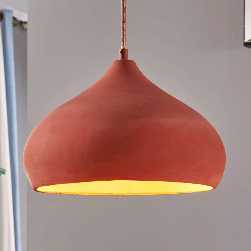 Lampada a sospensione Fiona Lindby, dimmerabile, Terracotta, Soggiorno / Sala da pranzo, calcestruzzo / cemento, Mediterraneo, Lampada a sospensione