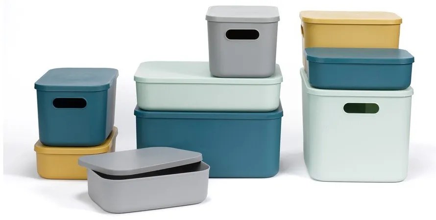 Scatola con coperchio grigia in plastica 24,5x18x15 cm – Homéa