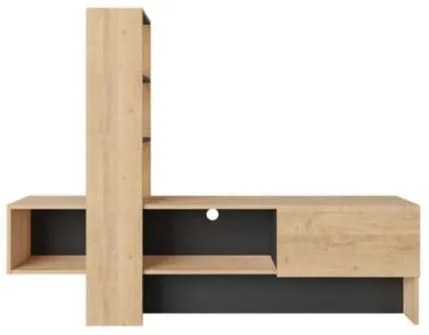 Mobile porta TV 180 cm rovere e antracite con libreria Troya