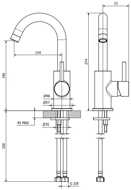 Miscelatore lavabo JABIL 35 leva laterale con scarico click clack cromo 73327 Jabil 35