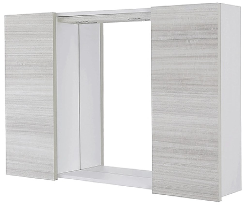 Specchio Contenitore 90x60 Due Ante Con Illuminazione Led Feridras "Stella" Bianco/Grigio