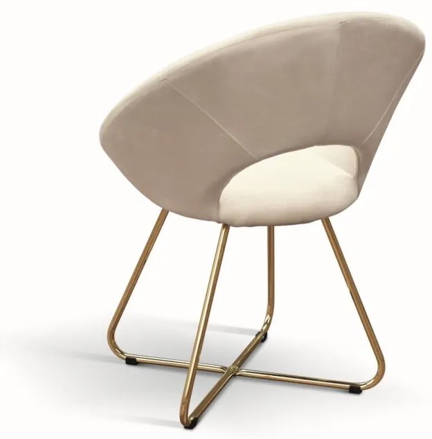 Set di poltroncine ZANTE in tessuto effetto velluto beige e base in metallo color oro