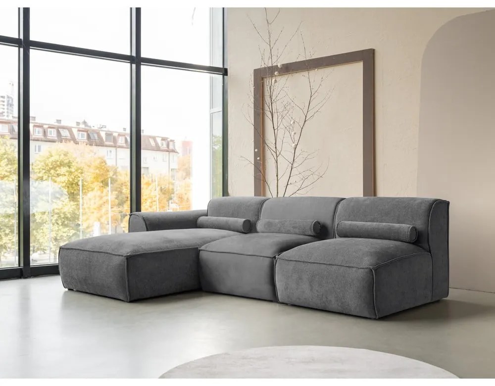 Divano angolare componibile grigio (con penisola a sinistra) Flex Felix – Miuform