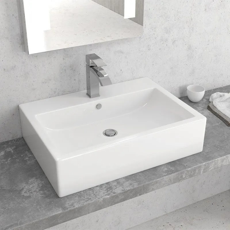 New Line Xr2 Lavabo 61x44 Da Appoggio con bordo rubinetteria In Porcellana Bianco