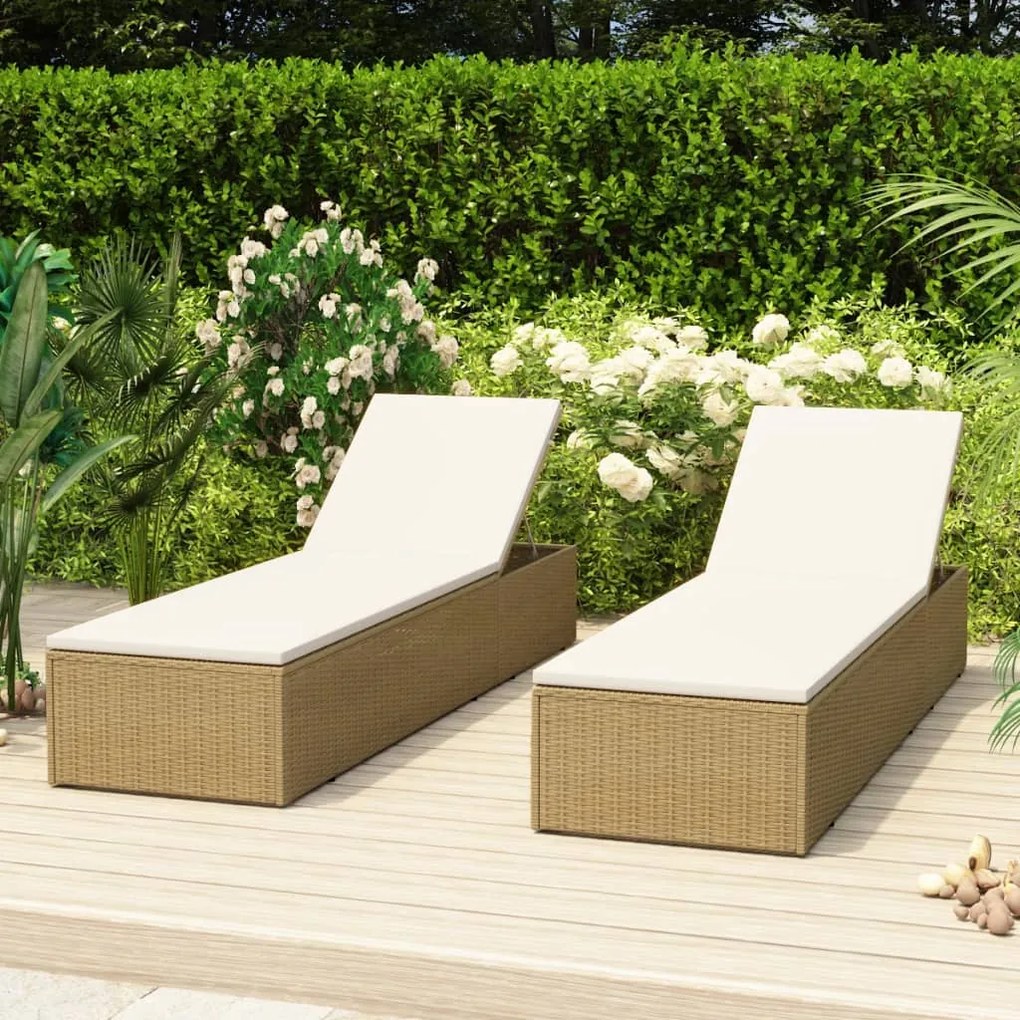Lettino Prendisole İn Polyrattan Marrone E Bianco Crema /