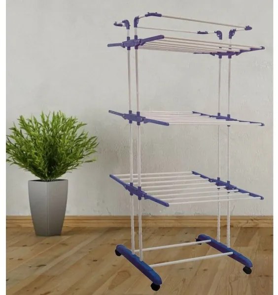 Trade Shop - Stendibiancheria Stendino Verticale 3 Ripiani Pieghevole Con Ruote Fino 40 Kg