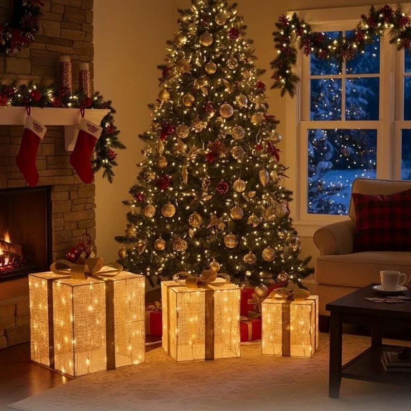 Pacco regalo luminoso natalizio, 240 led luce bianco caldo, H 40 cm