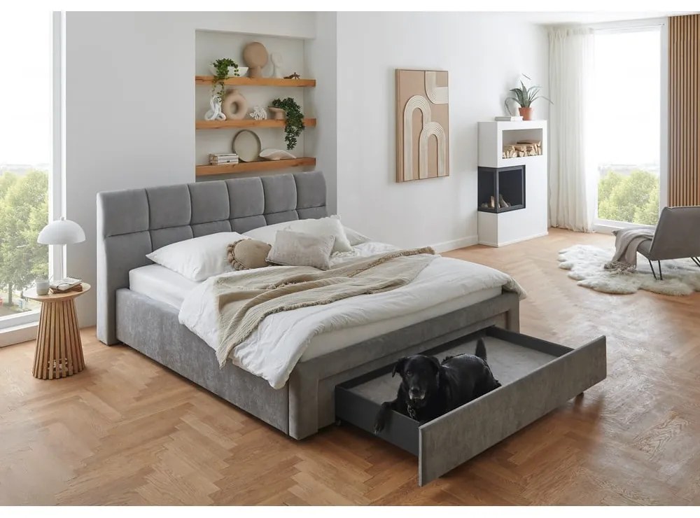 Letto matrimoniale imbottito grigio rete non inclusa 180x200 cm Canyon – Meise Möbel