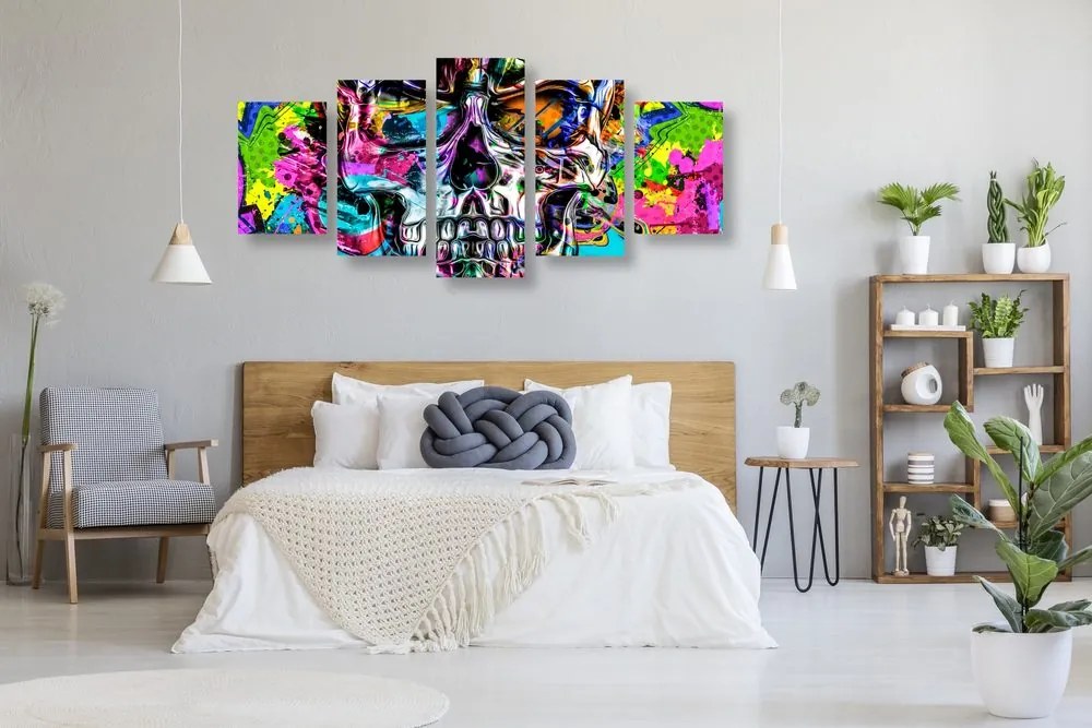 Quadri 5 pezzi – Teschio artistico colorato