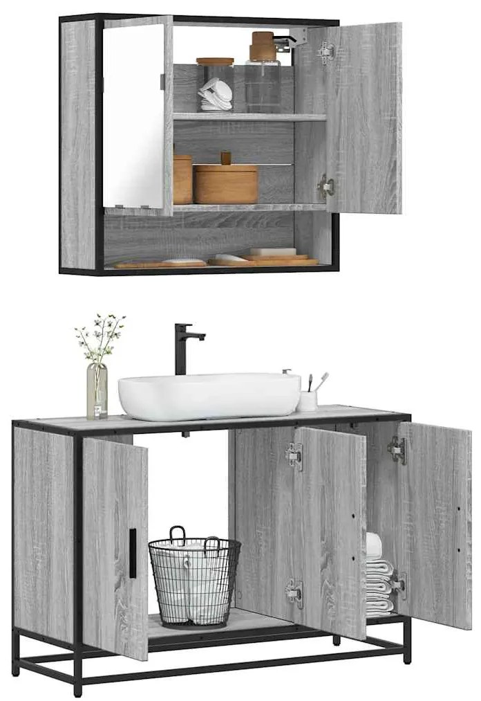 Set Mobili Da Bagno 2 Pz Grigio Sonoma İn Legno Multistrato /