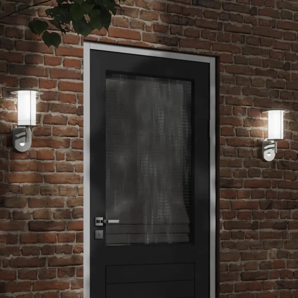 Applique Per Esterno Con Sensore 2 Pz Argento İn Acciaio Inox /