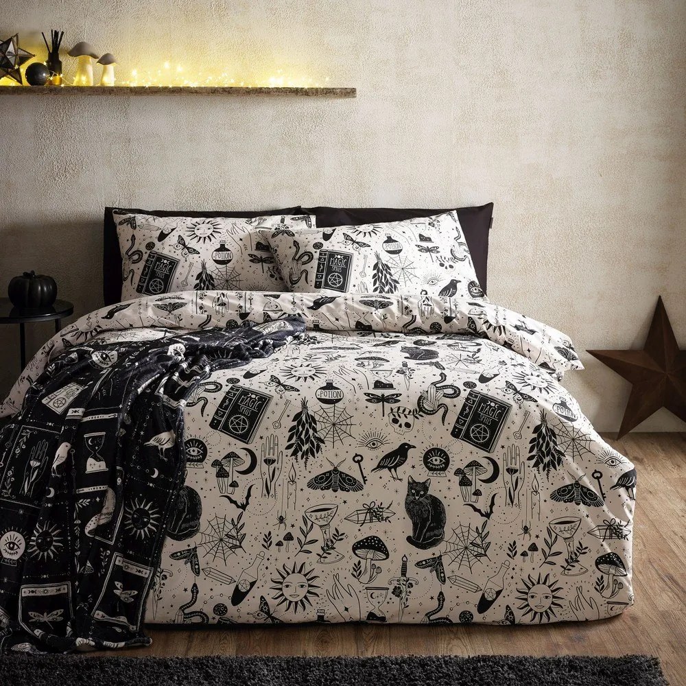 Set copripiumino e federa nero e beige per letto matrimoniale 200x200 cm Enchanted Witchcraft – Catherine Lansfield