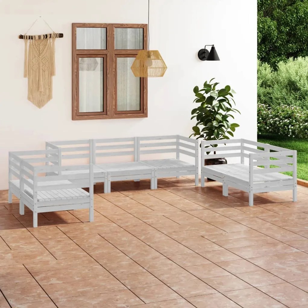 Set Divani da Giardino 7 pz Bianco in Legno Massello di Pino