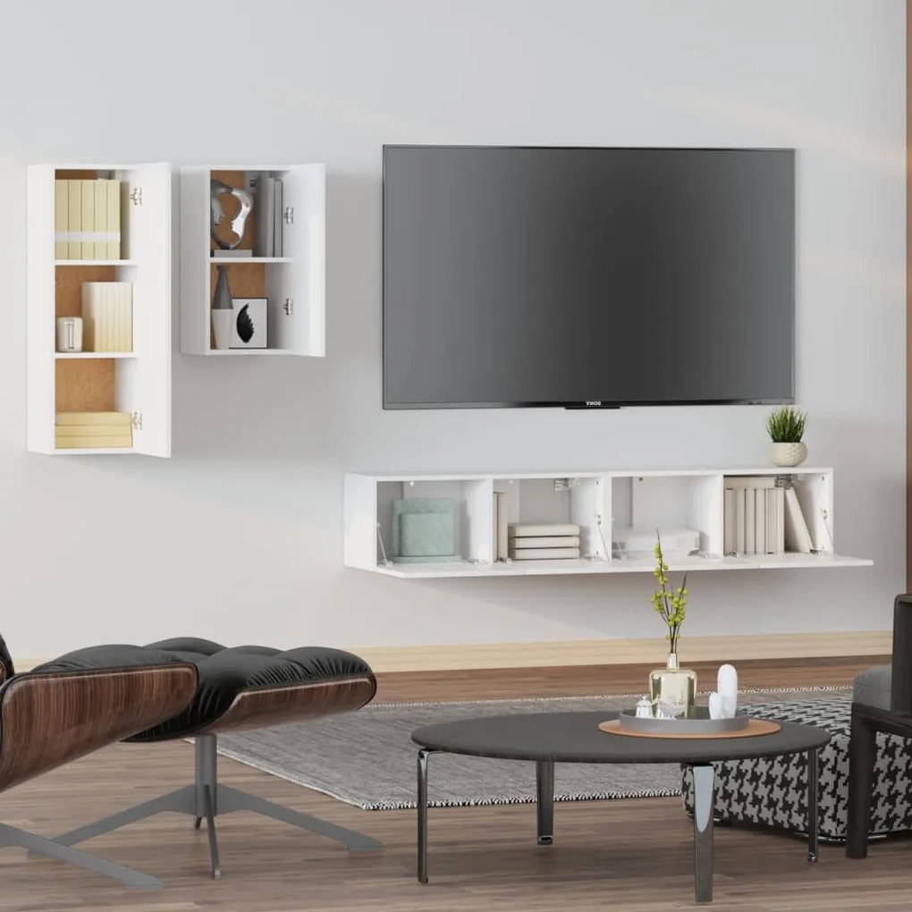 Set di mobili porta tv 4 pz bianco in legno multistrato