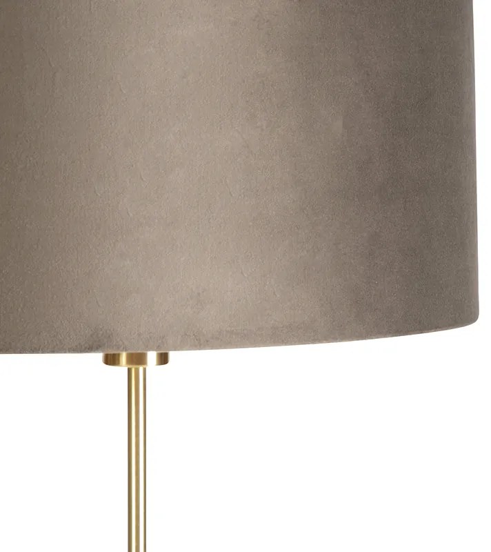 Lampada da terra oro/ottone con paralume in velluto tortora 40/40 cm - Parte