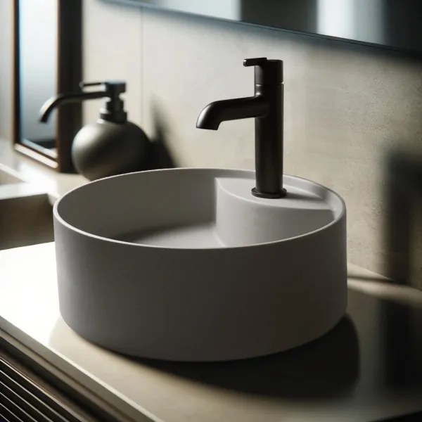 Deante CQS_SU4B - Lavabo da appoggio SILIA con foro rubinetteria, Ø 36 cm, granito/grigio metallizzato