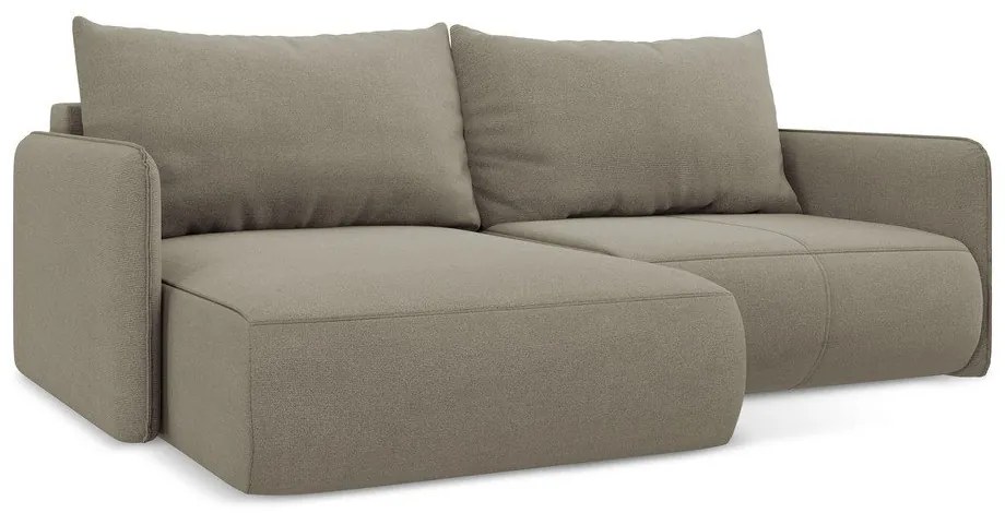 Divano angolare beige allungabile/con contenitore (con penisola a sinistra) Nanea – Makamii