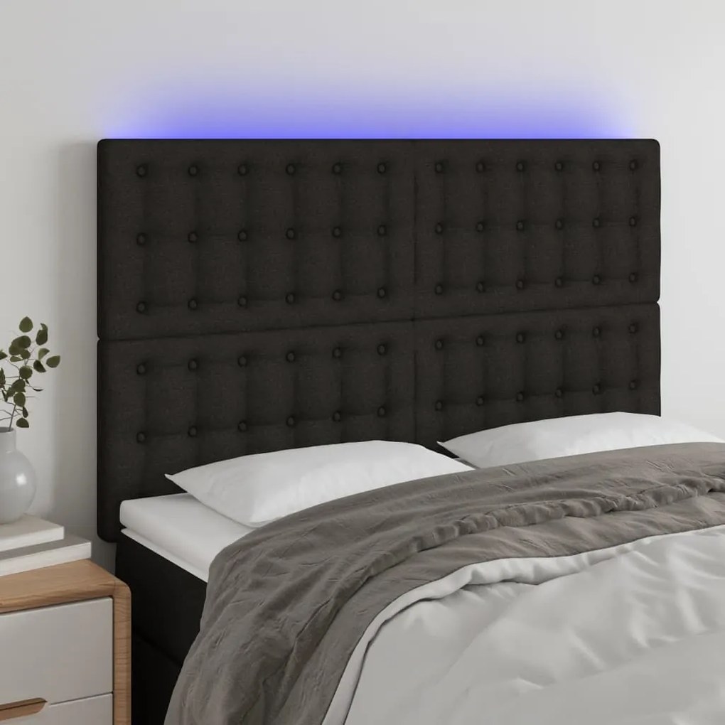 Testiera A Led Nera 144x5x118/128 Cm İn Tessuto /