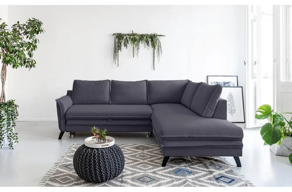 Divano letto angolare antracite L, angolo destro Charming Charlie - Miuform