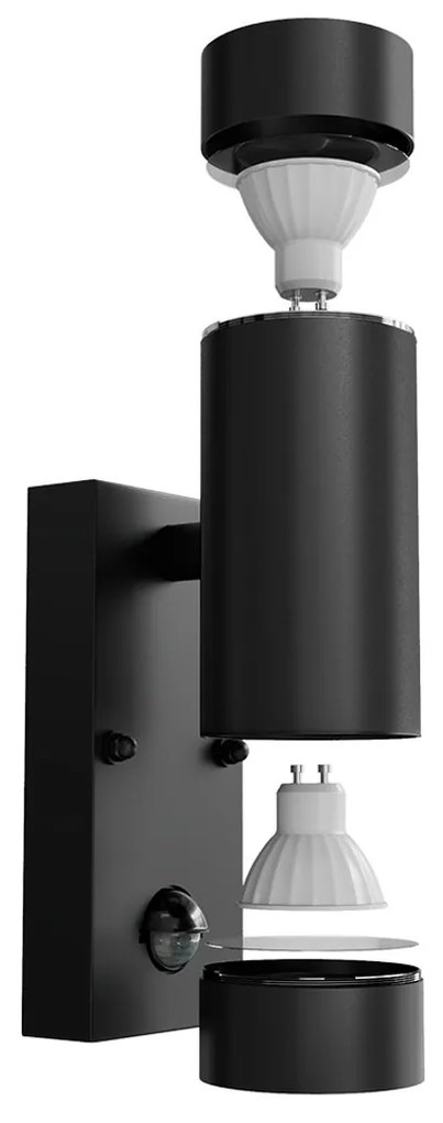 Applique Bidirezionale IP65 2xGU10 con sensore Movimento - Nera