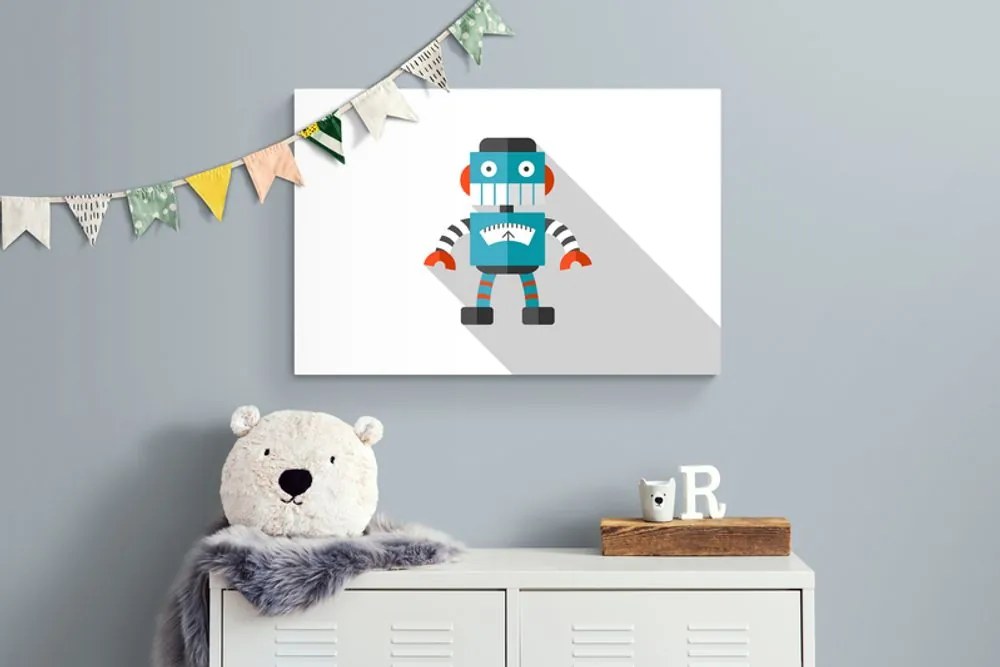 Quadro su tela – Robot blu con sfondo bianco