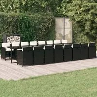 Set da Pranzo da Giardino 17 pz con Cuscini in Polyrattan Nero 3095665