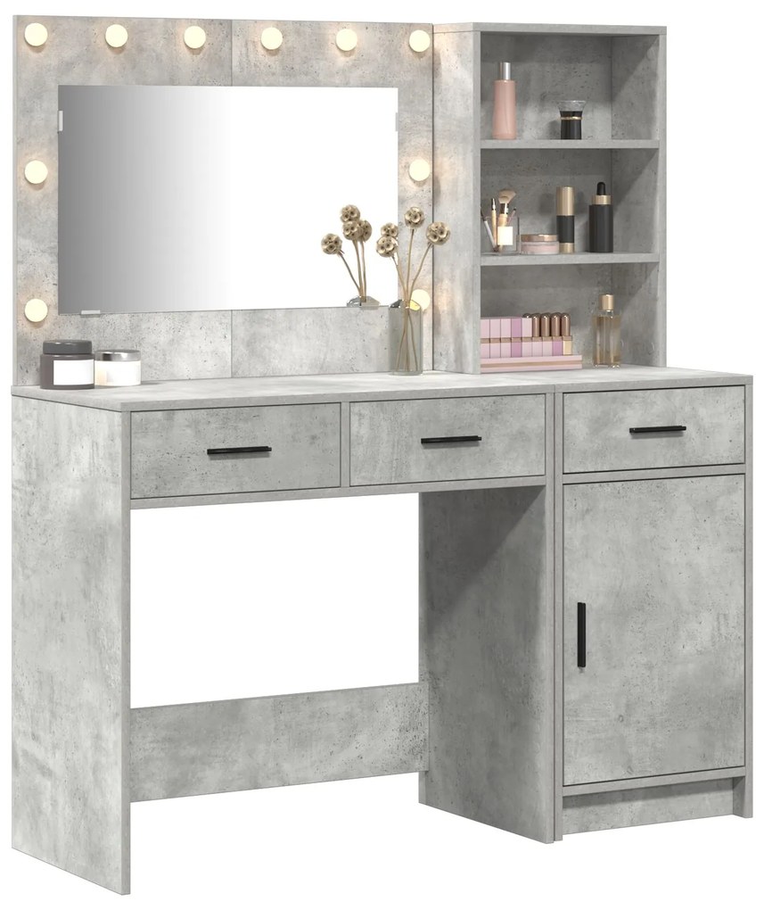 Set da toeletta a 2 pezzi con led in legno ingegnerizzato grigio cemento