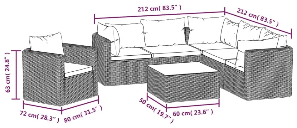 Set Divani da Giardino 7 pz con Cuscini in Polyrattan Nero