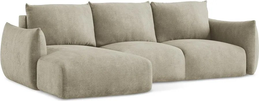 Divano angolare beige allungabile (con penisola a sinistra/con chaise lounge) con rivestimento in ciniglia Leila – Makamii