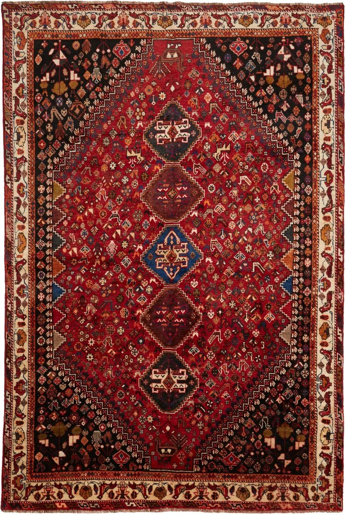 Shiraz Tappeto persiano 170 x 250 Rosso (Iran) Annodato A Mano