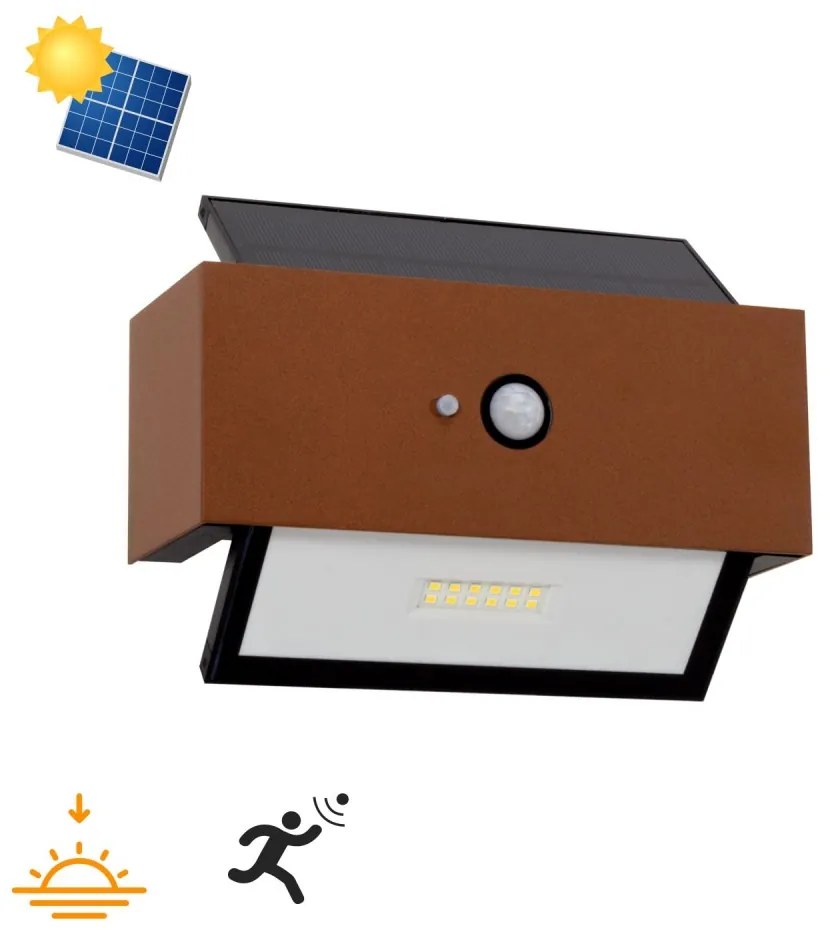 Applique LED Solare Corten, Rettangolare, con Sensore di Movimento Colore Bianco Naturale 4.000K