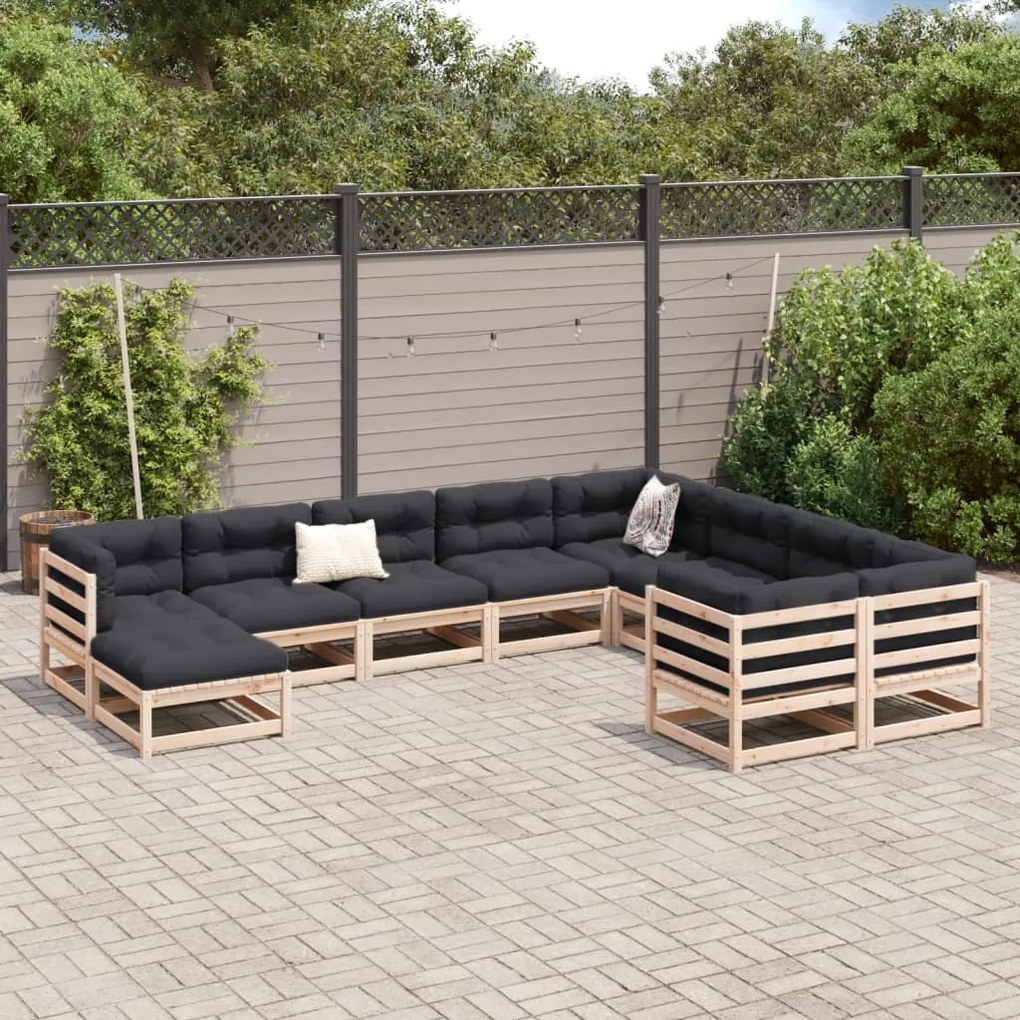 Set divani da giardino 10 pz con cuscini legno massello di pino