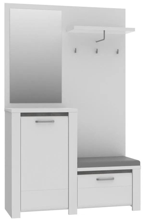 Parete attrezzata per ingresso con specchio HIRO bianco/grigio