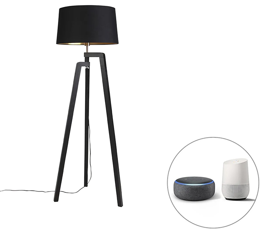 Lampada da terra intelligente con paralume nero con oro 50 cm incl. Wifi A60 - Puros