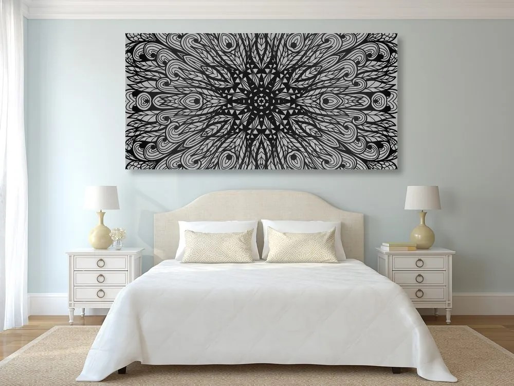 Stampa su tela – Ornamento etnico unico in bianco e nero