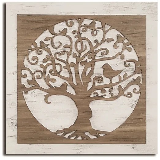 Quadro in legno 60x60 cm Albero figura intagliata su base tessuto