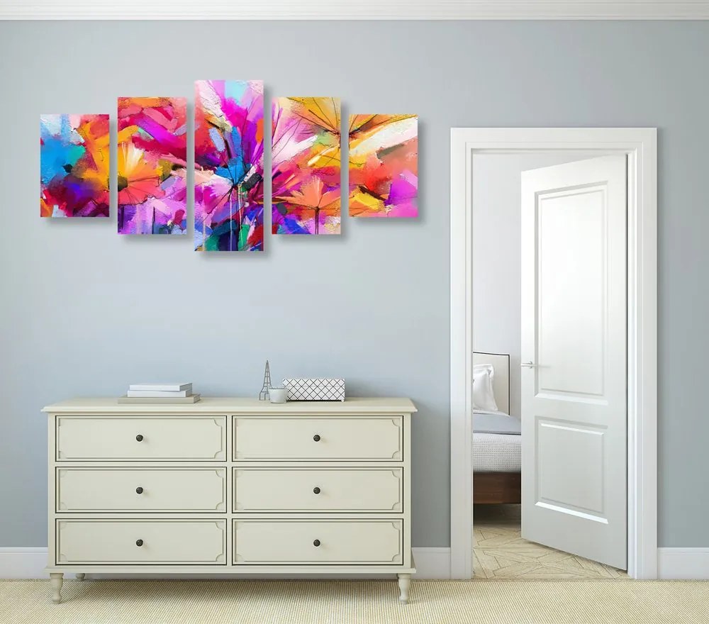 Quadri 5 pezzi – Fiori colorati astratti