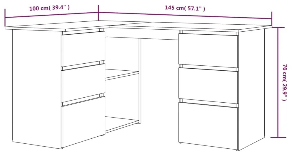 Scrivania ad Angolo Rovere Fumo 145x100x76 cm Legno Multistrato