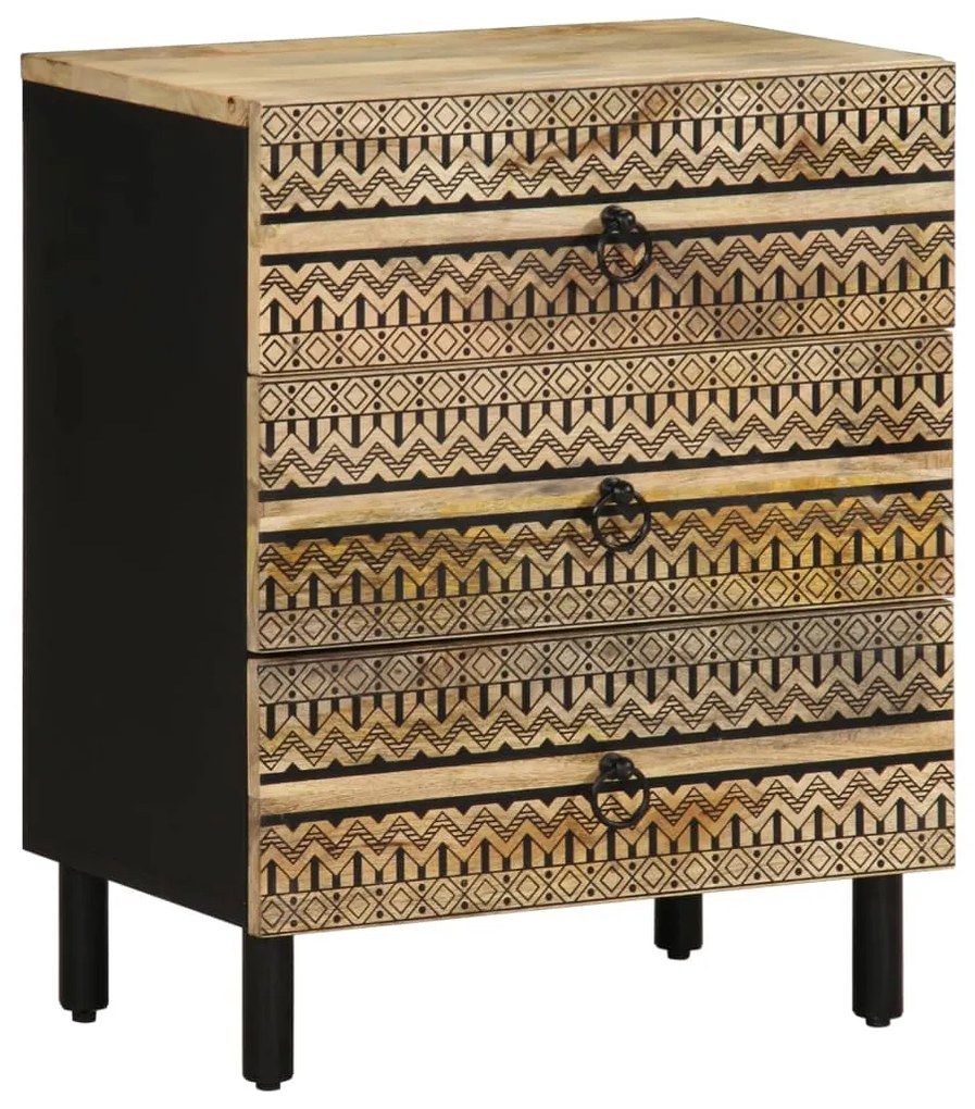 Comodino Nero 50x33x62 Cm İn Legno Massello Di Mango Grezzo /