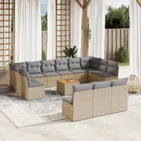 Set Divani da Giardino 14pz con Cuscini in Polyrattan Beige 3223903