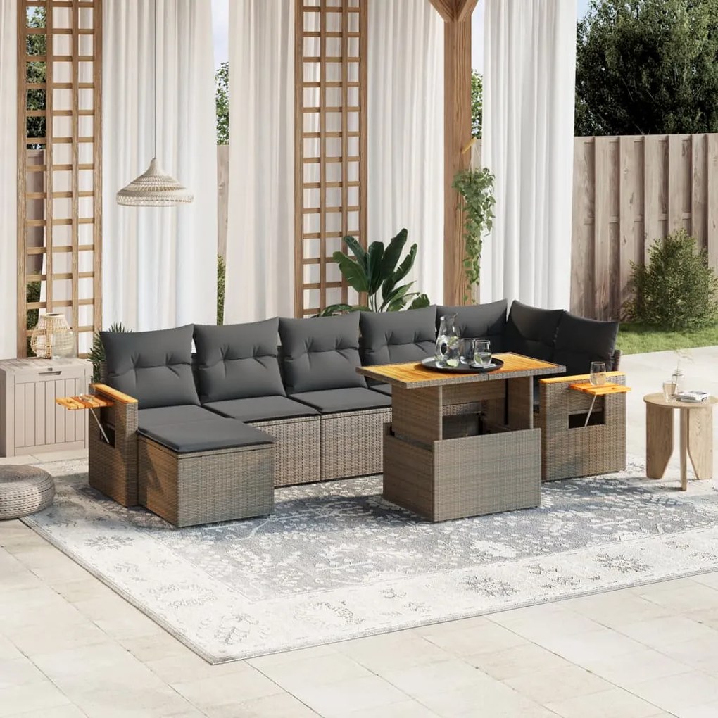 Set divano da giardino 8 pz con cuscini grigio in polyrattan