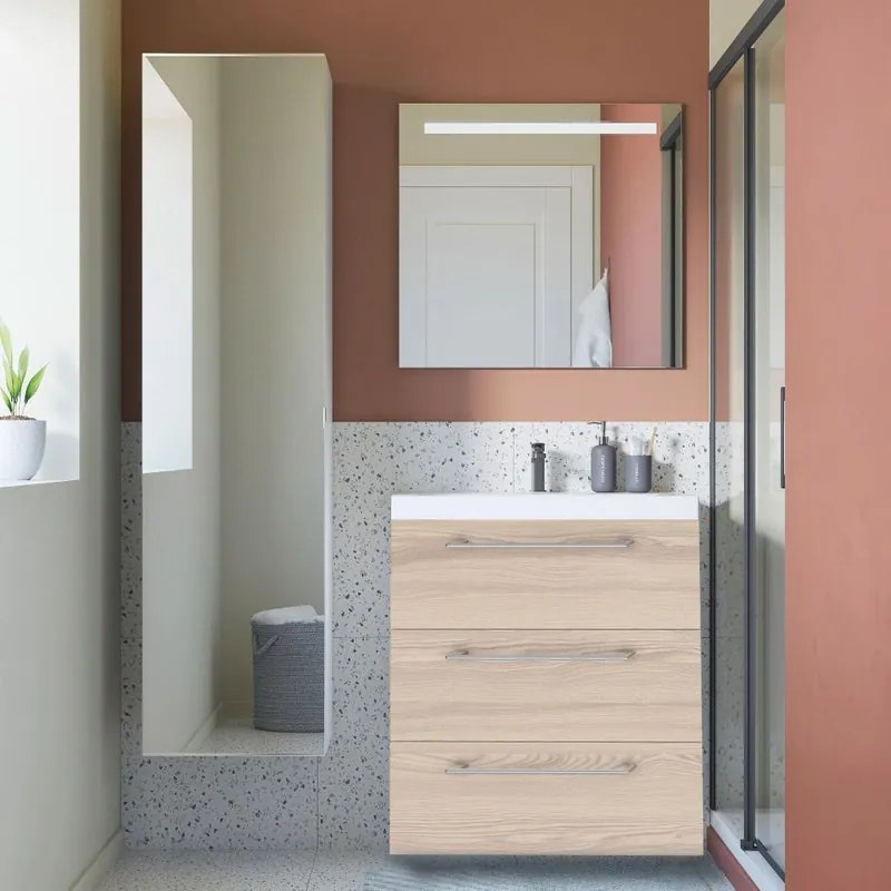 Mobile da bagno sospeso sotto lavabo L 60 x H 58 x P 46 cm marrone opaco, 3 cassetti SENSEA Remix