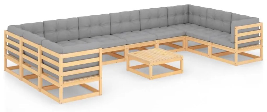 Set divani da giardino 11 pz con cuscini legno massello di pino