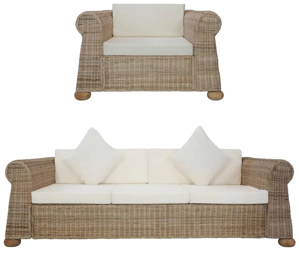 Set di divani 2 pz con cuscini in rattan naturale