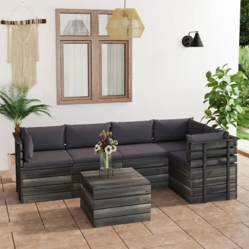 Set Divani da Giardino su Pallet 6 pz con Cuscini Massello Pino