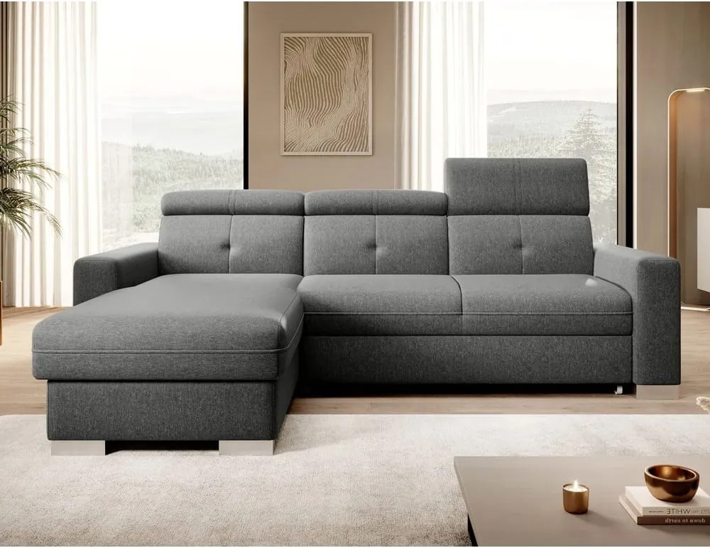 Divano angolare grigio allungabile/con contenitore (con penisola a sinistra/con chaise lounge) Fresia – ELTAP