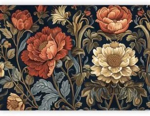 Carta da parati - Tapestry Large Flowers Retro Floral Motif in Kilim Style Lavabile 450x315